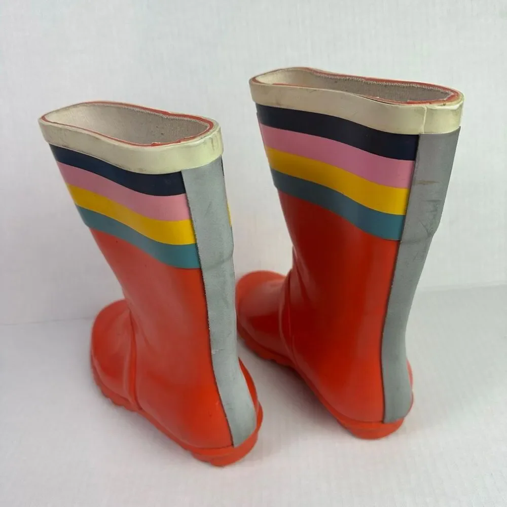 Mini Boden Orange Rain Boots with Multicolor Stripes